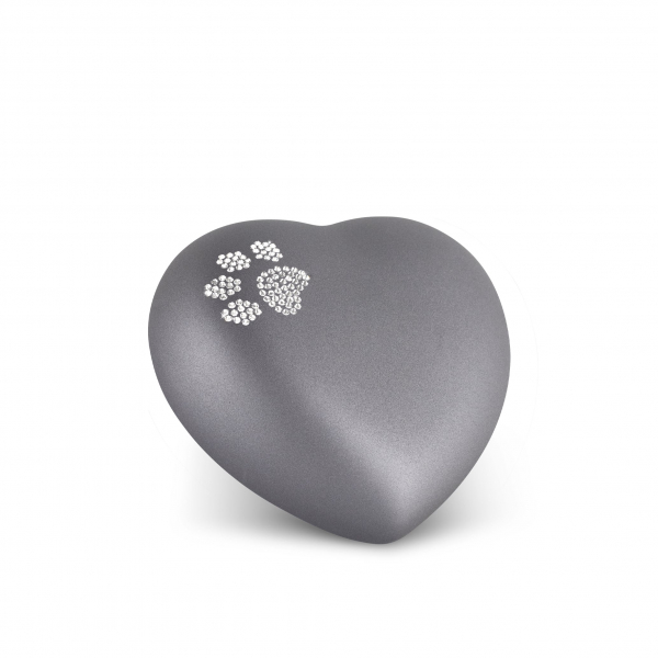 Heart Urn Velvet with paw  Colour: Fumé