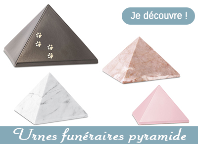  Urnes funéraires animaux pyramide pour chien et chat. Elles se caractérisent par un design contemporain. Elles sont esthétiques, avec une belle finition